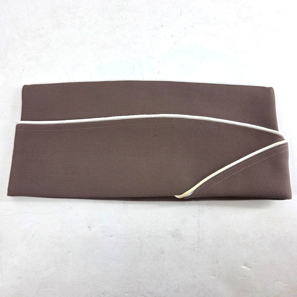 Military Garrison Hat Cap, Brown with White Piping, Size 7, US Bayly Original
